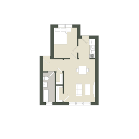 Floor plan for 1 bed, 1 bath, 702 sqft